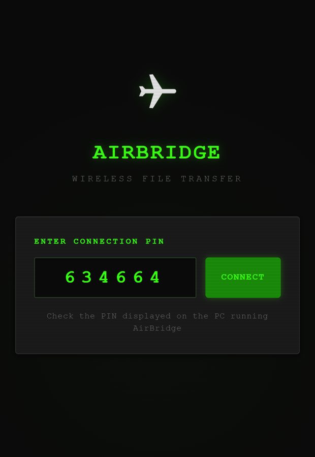 Pairing screen with the six-digit PIN field