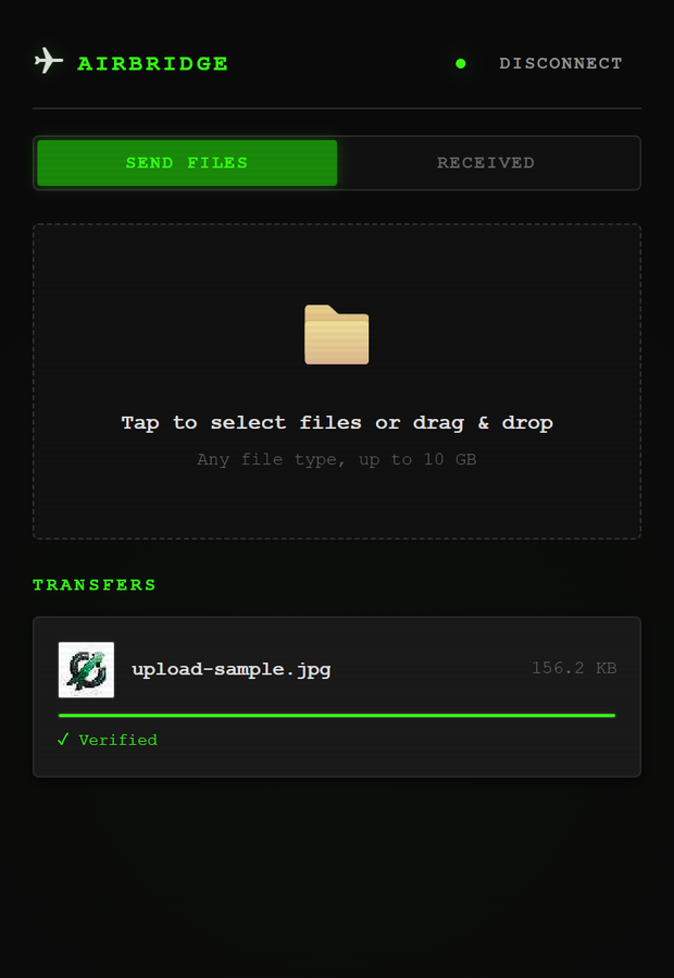 Send tab showing a transfer marked Verified